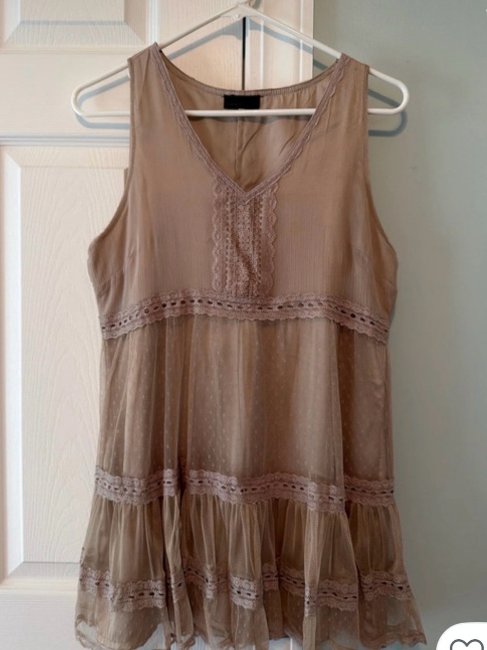 Vero Moda Taupe Lace-Trim Sleeveless V-Neck Tunic